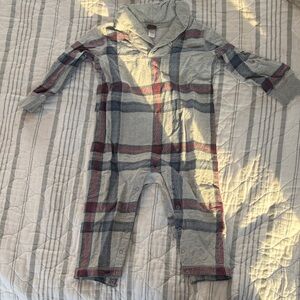 Tea Collection Gray and Red Plaid Kids Onesie